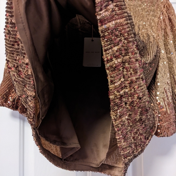 Skies Are Blue Copper Gold All Over Sequin Beaded Holiday Size M NWT Swifty Top - Picture 5 of 8